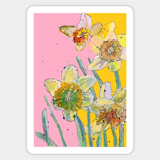 Abstract Yellow Daffodil Watercolor Pattern on Pink Sticker